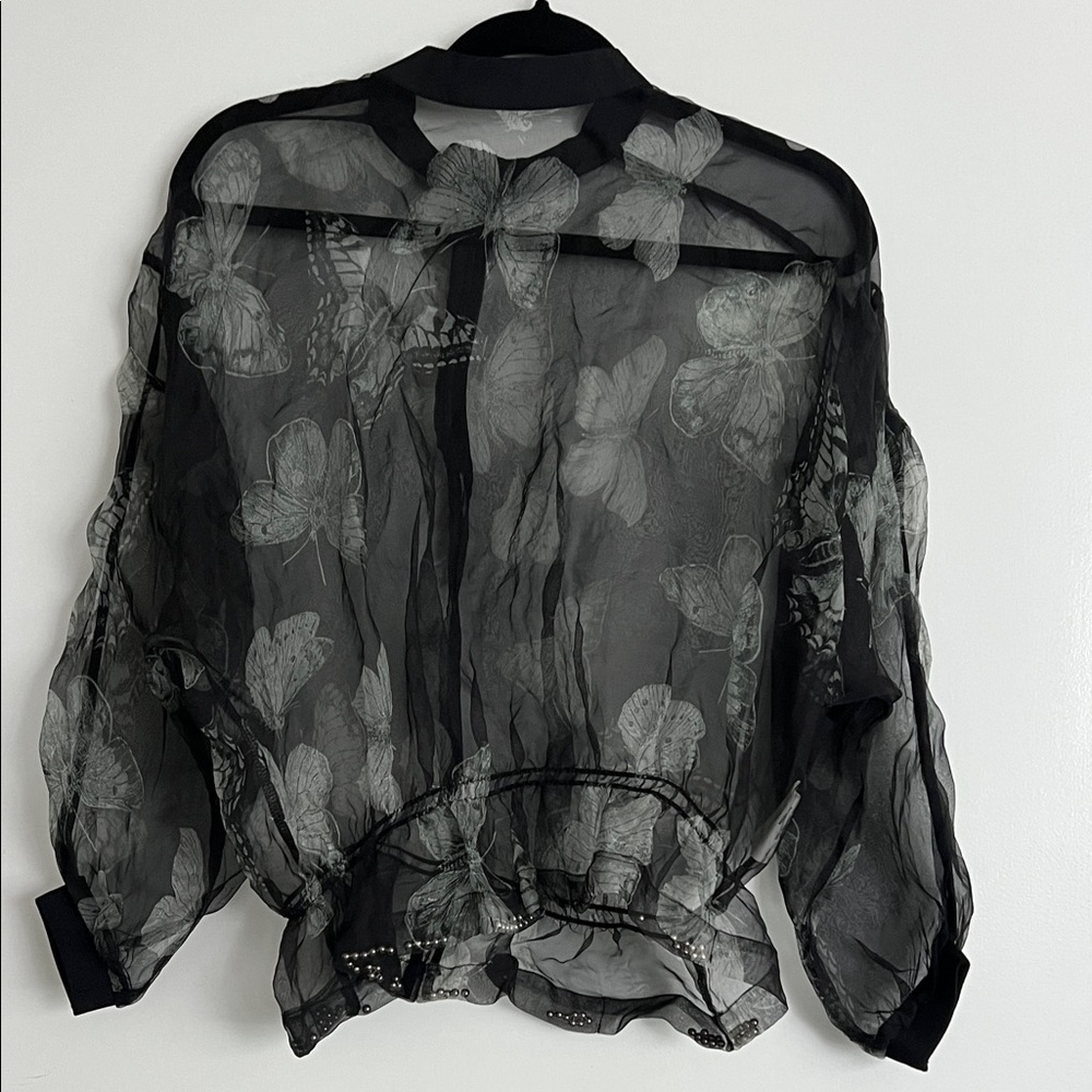 Elegant Sheer Black Butterfly Blouse
